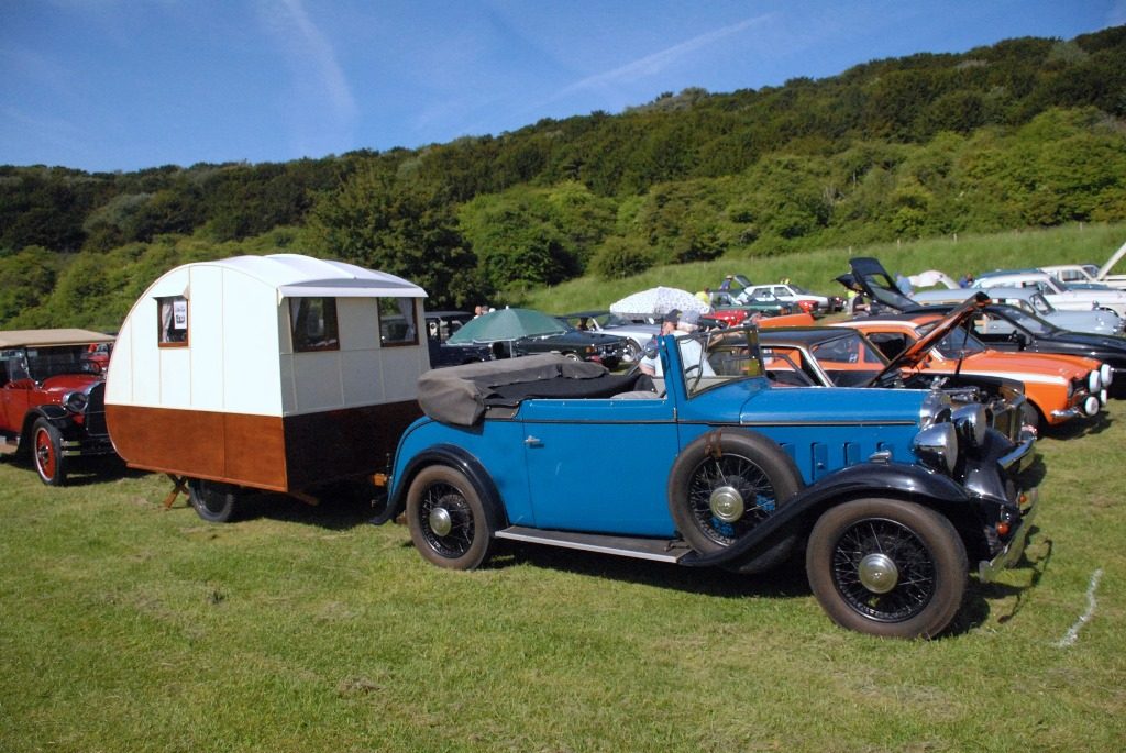 Classic car and caravan